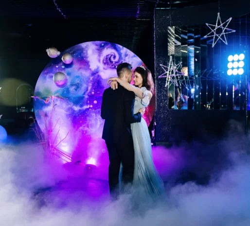 A 360 photo booth set up at a corporate event
