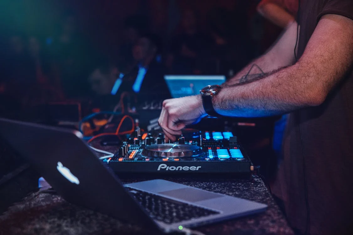 A professional DJ setup at a corporate event